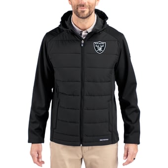 Men's Cutter & Buck Black Las Vegas Raiders  Evoke PrimaLoft Hybrid Eco Softshell Recycled Full-Zip Hooded Jacket