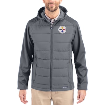 Men's Cutter & Buck Gray Pittsburgh Steelers  Evoke PrimaLoft Hybrid Eco Softshell Recycled Full-Zip Hooded Jacket