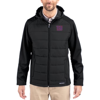 Men's Cutter & Buck Black New York Giants  Evoke PrimaLoft Hybrid Eco Softshell Recycled Full-Zip Hooded Jacket
