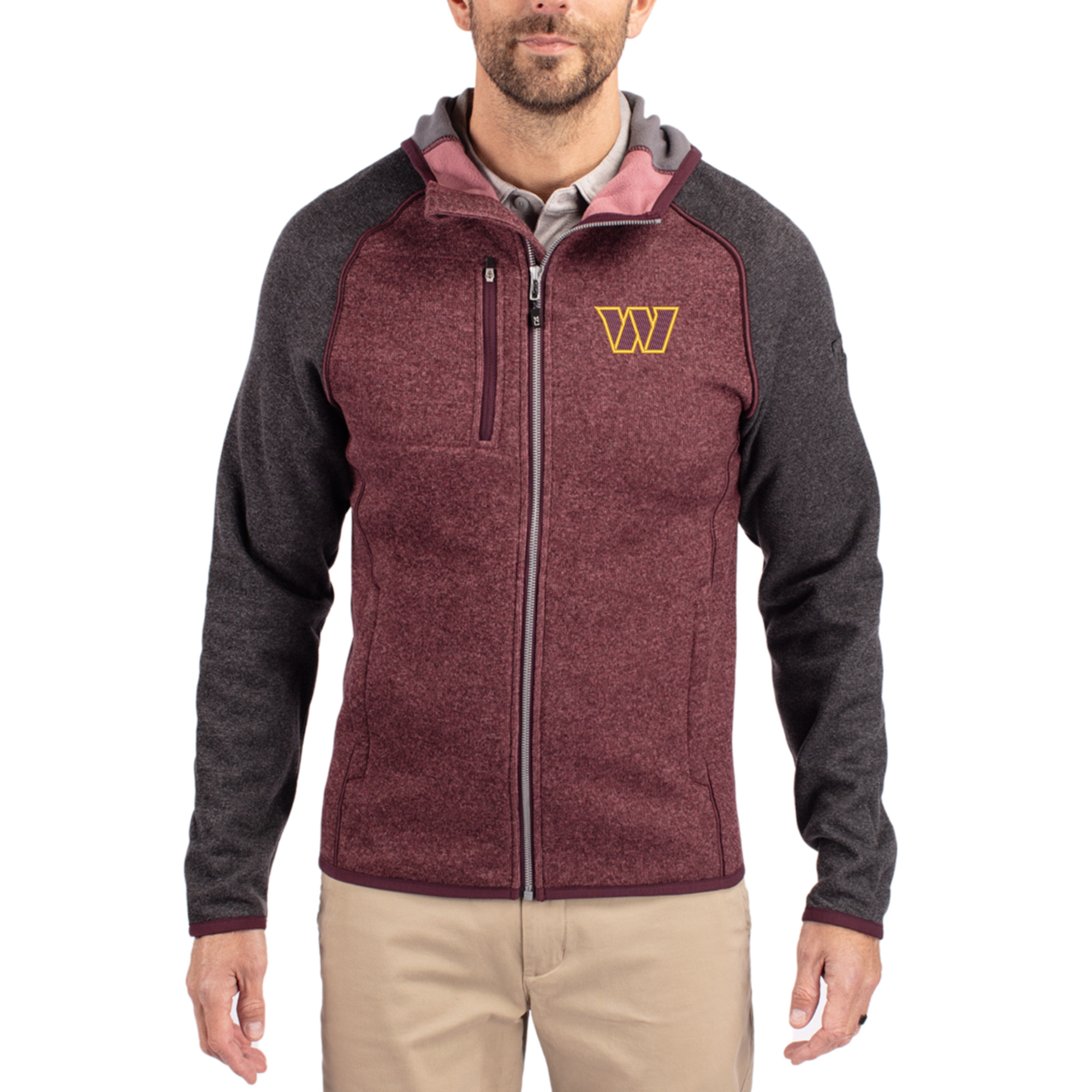 Men's Cutter & Buck Heather Burgundy Washington Commanders  Mainsail Full-Zip Hooded Jacket