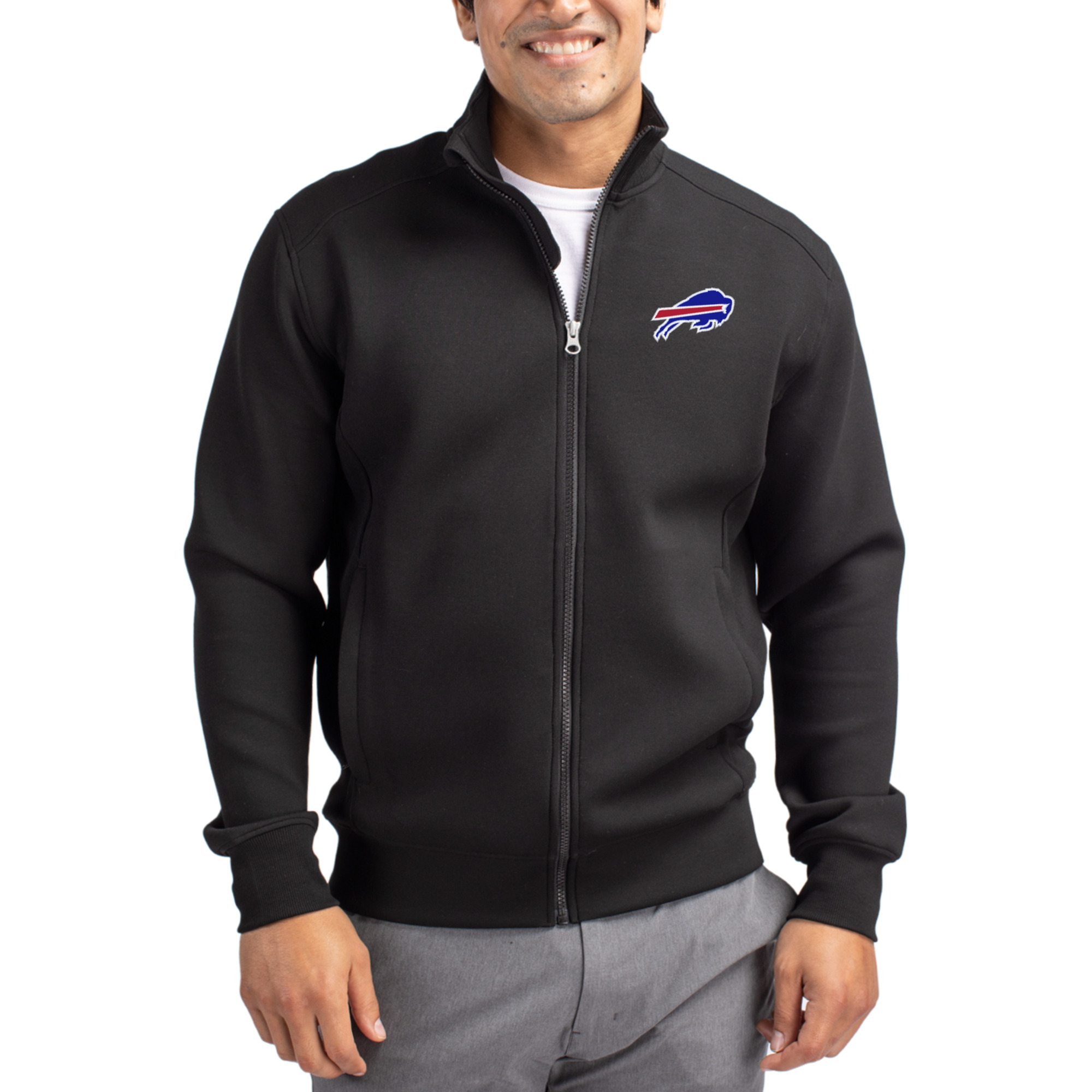 Men's Cutter & Buck Black Buffalo Bills  Roam Eco Recycled Full-Zip Jacket