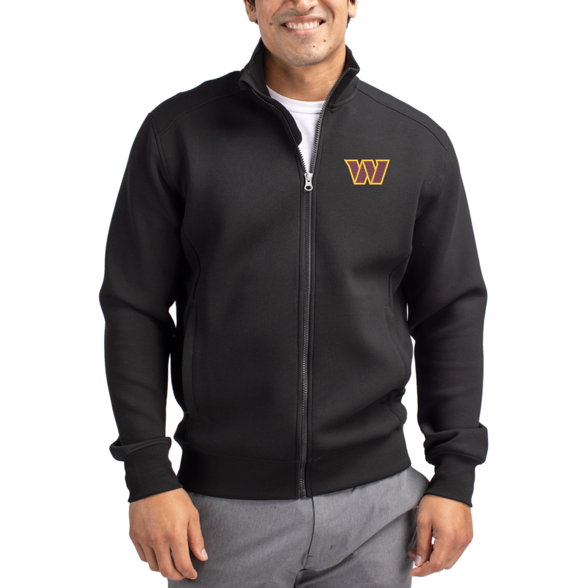 Men's Cutter & Buck Black Washington Commanders  Roam Eco Recycled Full-Zip Jacket