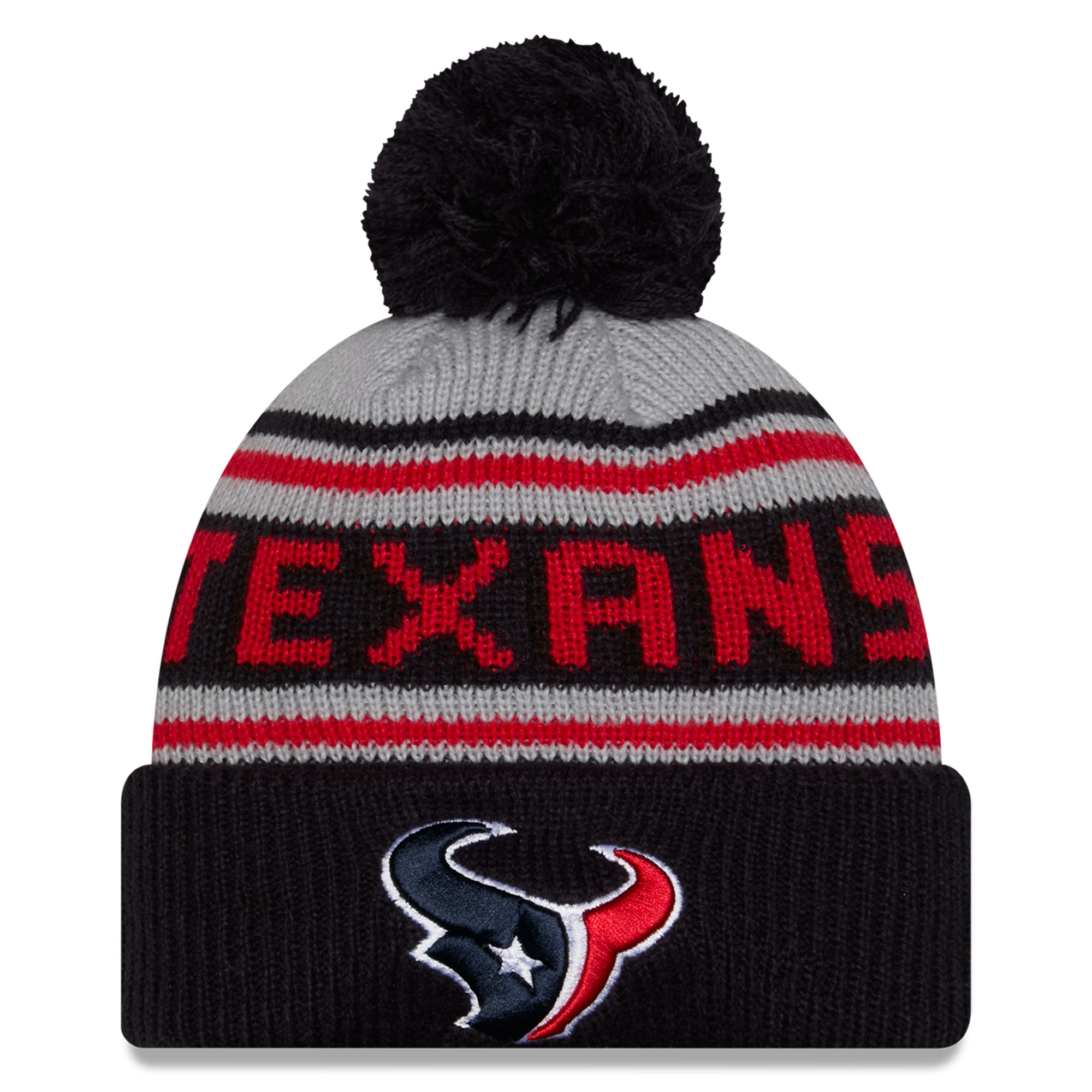 Youth New Era Navy Houston Texans Main Cuffed Knit Hat with Pom