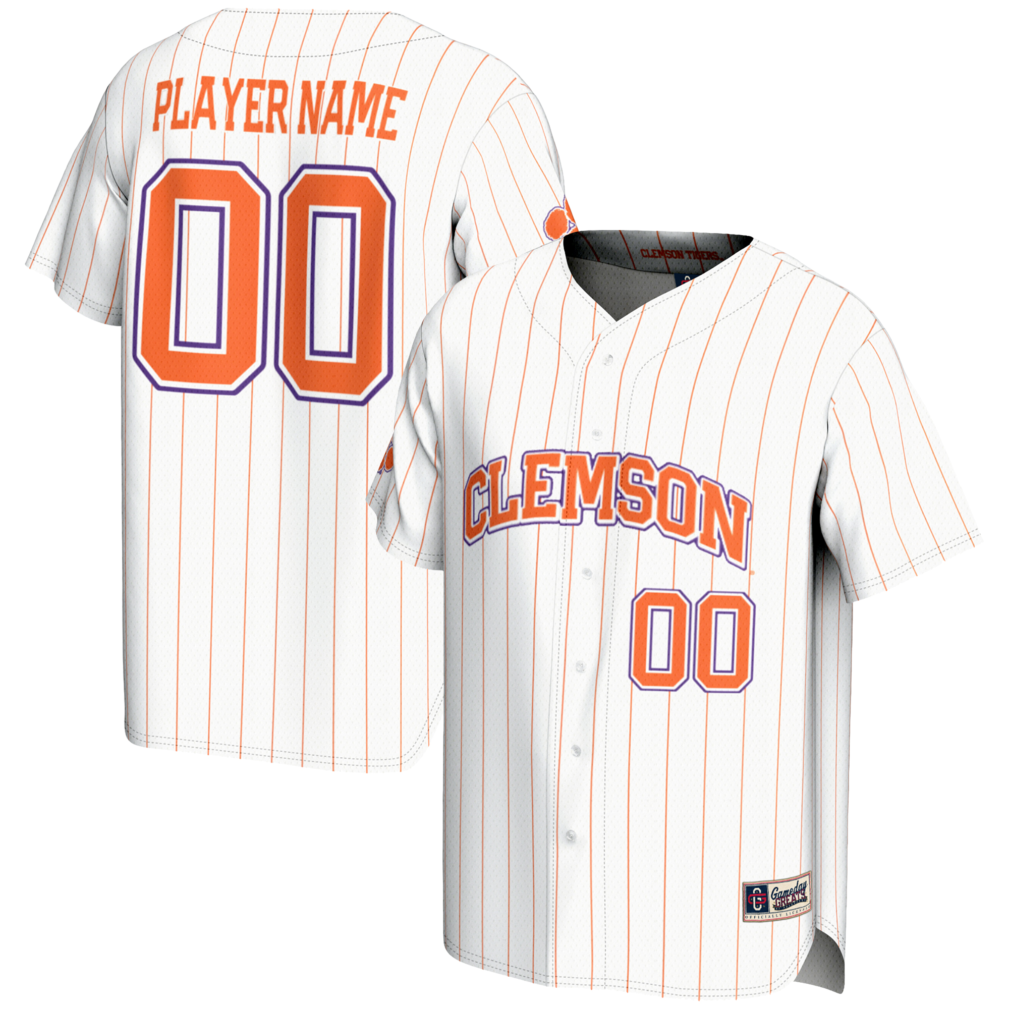 Youth GameDay Greats White Clemson Tigers NIL Pick-A-Player Lightweight Baseball Jersey