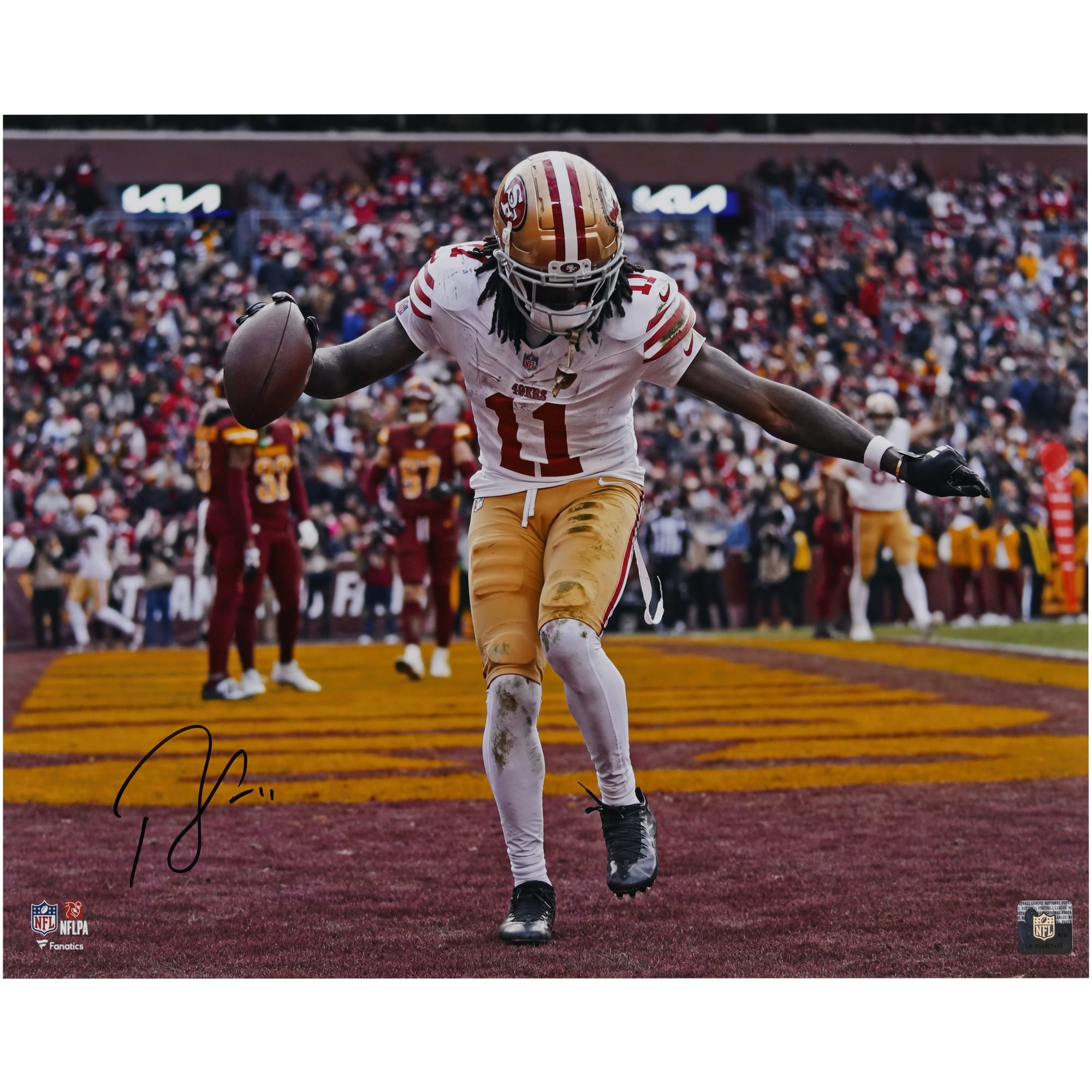 Brandon Aiyuk San Francisco 49ers Autographed 16″ x 20″ Touchdown Celebration Photograph