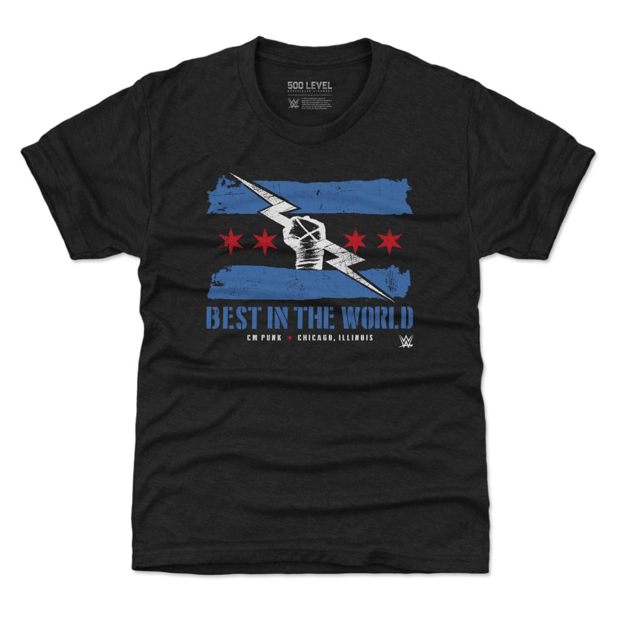 Youth 500 Level Heather Black CM Punk Logo Flag T-Shirt