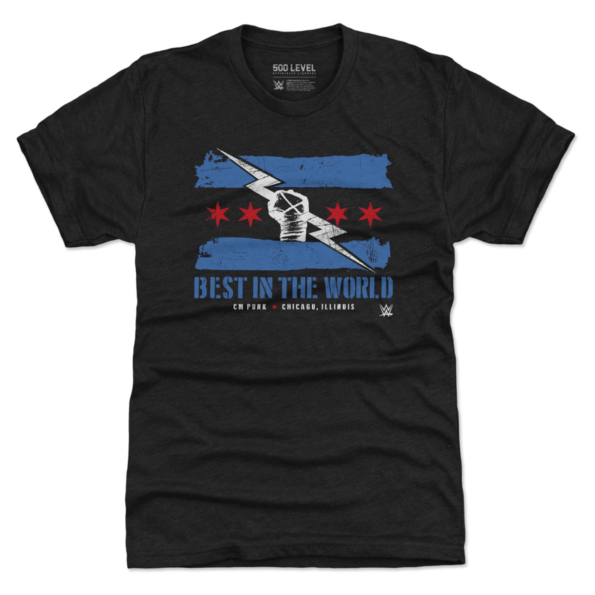 Men's 500 Level Heather Black CM Punk Logo Flag Premium Tri-Blend T-Shirt