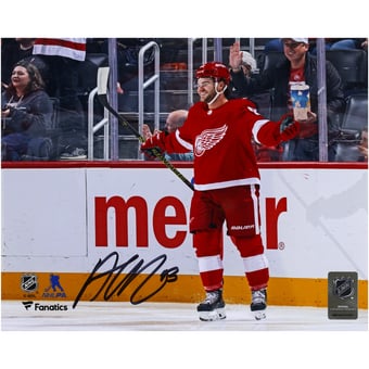 Alex DeBrincat Detroit Red Wings Autographed 8" x 10" Red Jersey Celebrating Photograph
