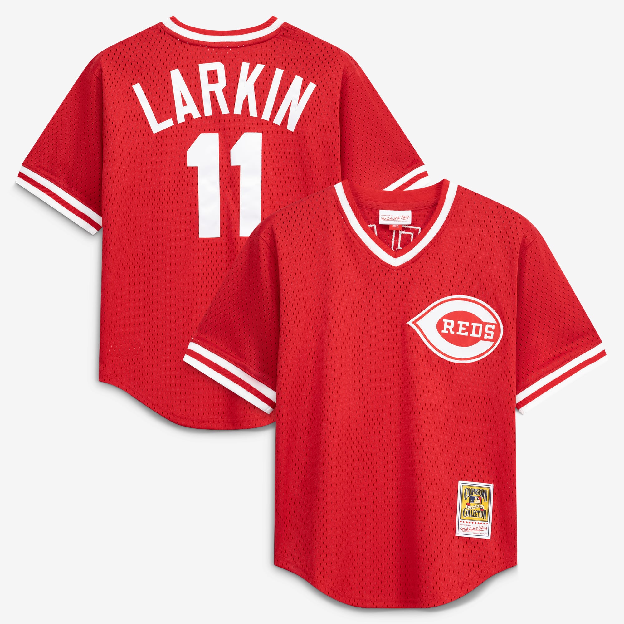 Youth Mitchell & Ness Barry Larkin Red Cincinnati Reds Cooperstown Collection Mesh Batting Practice Jersey