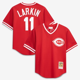 Youth Mitchell & Ness Barry Larkin Red Cincinnati Reds Cooperstown Collection Mesh Batting Practice Jersey