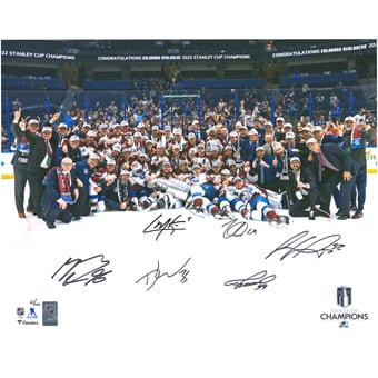 "Colorado Avalanche Autographed 2022 Stanley Cup Champions 16"" x 20"" Team Photograph with 6 Signatures - Limited Edition of 100"
