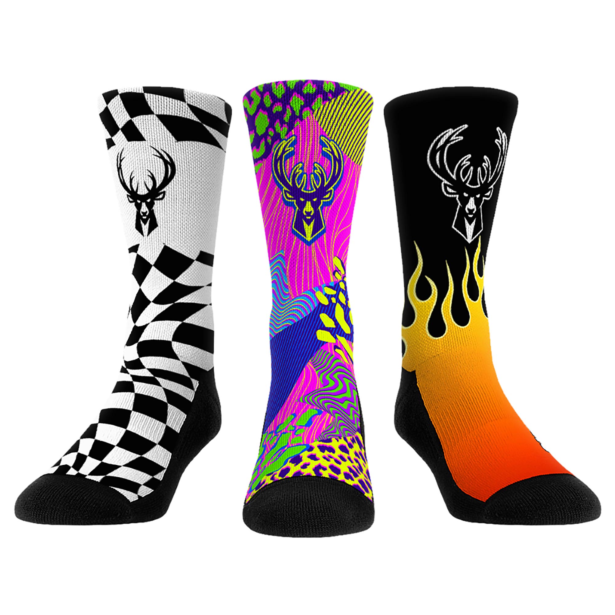 Unisex Rock Em Green Milwaukee Bucks Team Vibes Three-Pack Crew Socks Set