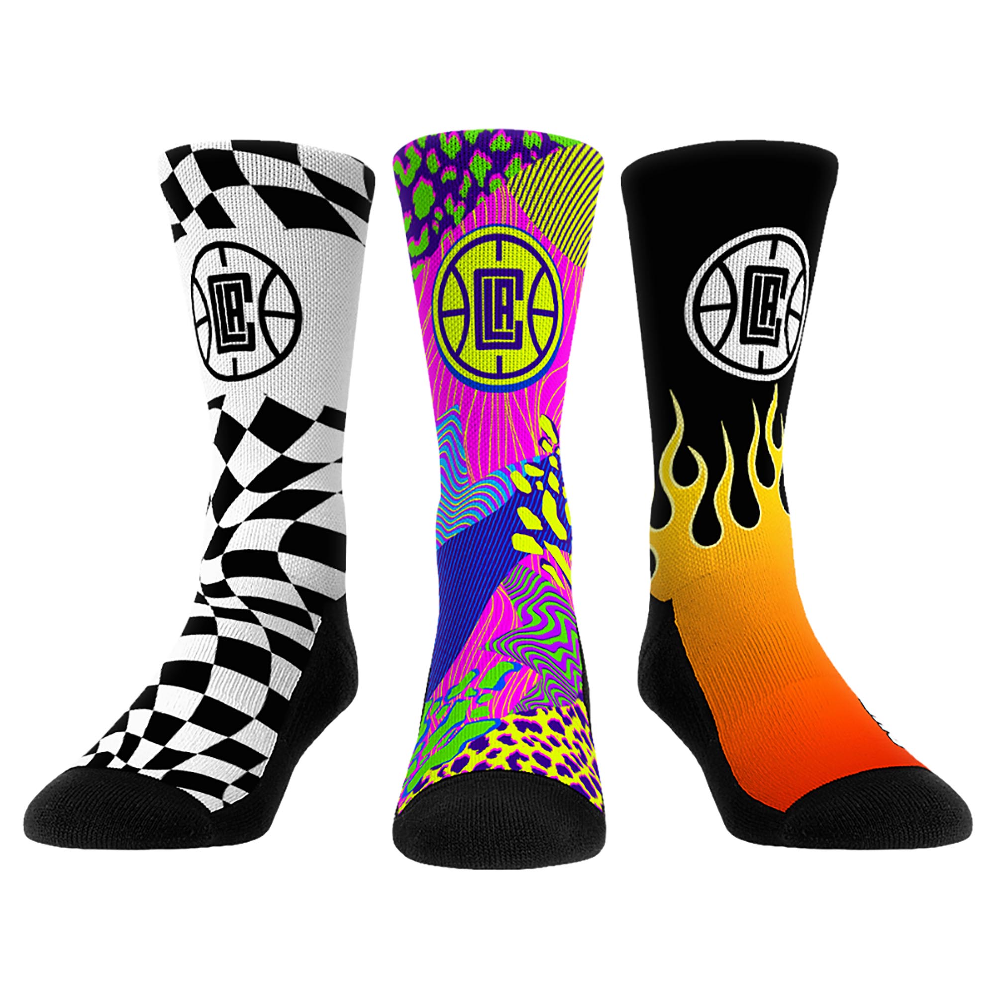 Unisex Rock Em Black LA Clippers Team Vibes Three-Pack Crew Socks Set