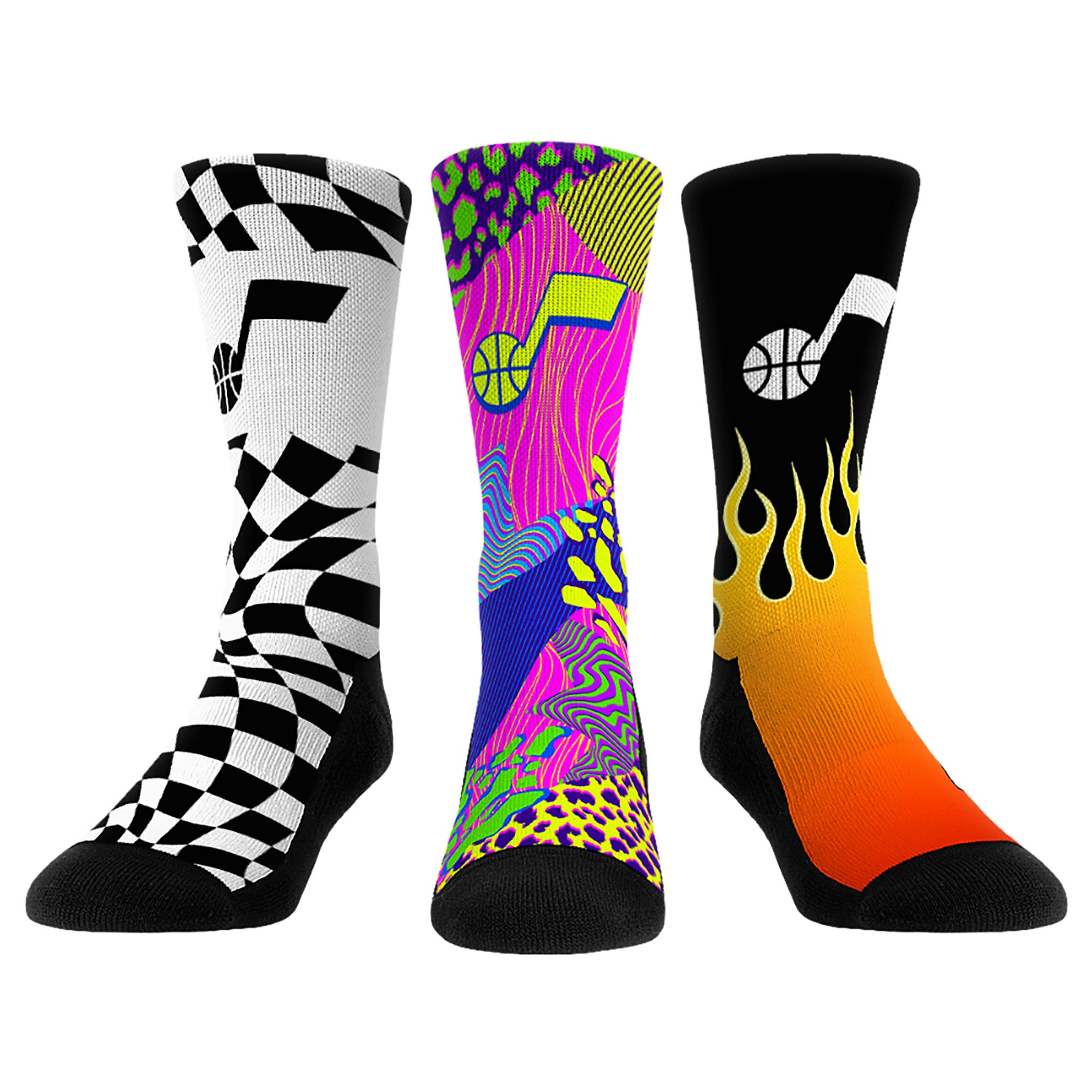 Unisex Rock Em Yellow Utah Jazz Team Vibes Three-Pack Crew Socks Set
