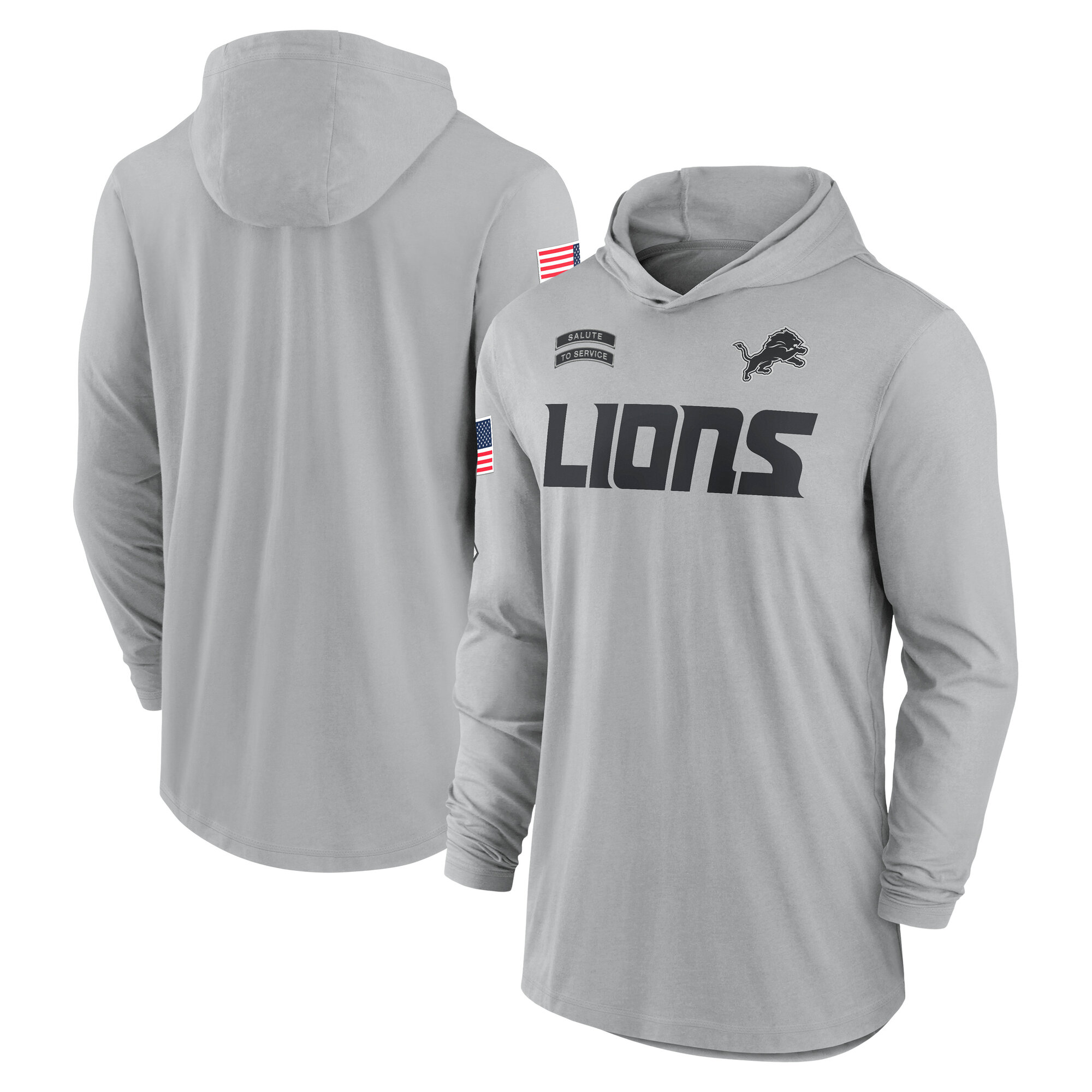 Men's Nike Gray Detroit Lions 2024 Salute to Service Lightweight Dri-FIT Long Sleeve Hoodie T-Shirt