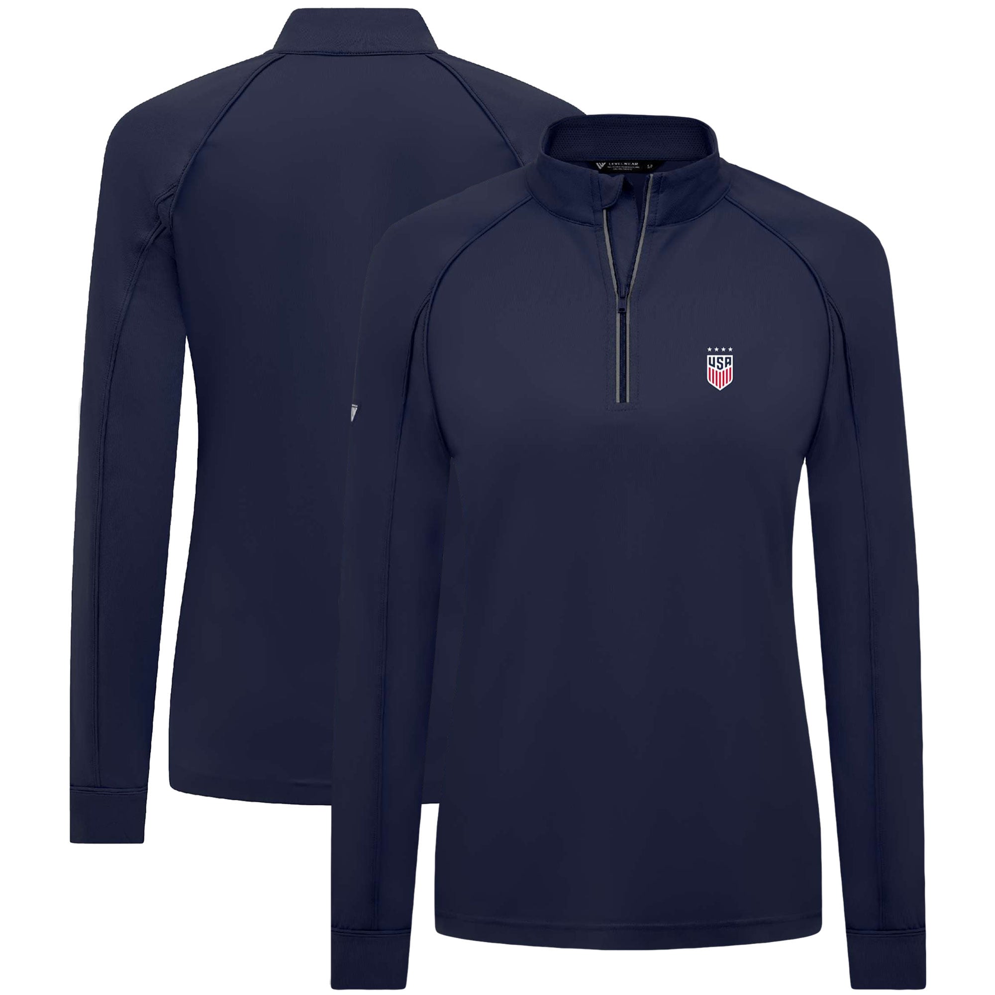Women's Levelwear Navy USWNT Kinetic Insignia Quarter-Zip Pullover