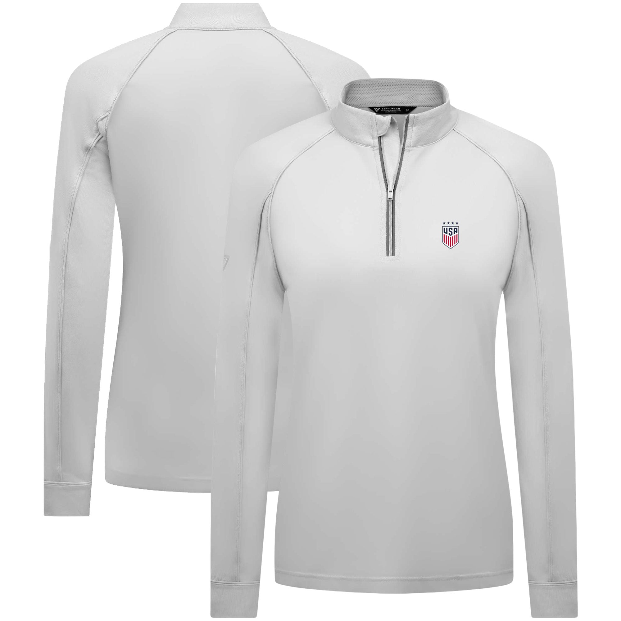 Women's Levelwear White USWNT Kinetic Insignia Quarter-Zip Pullover