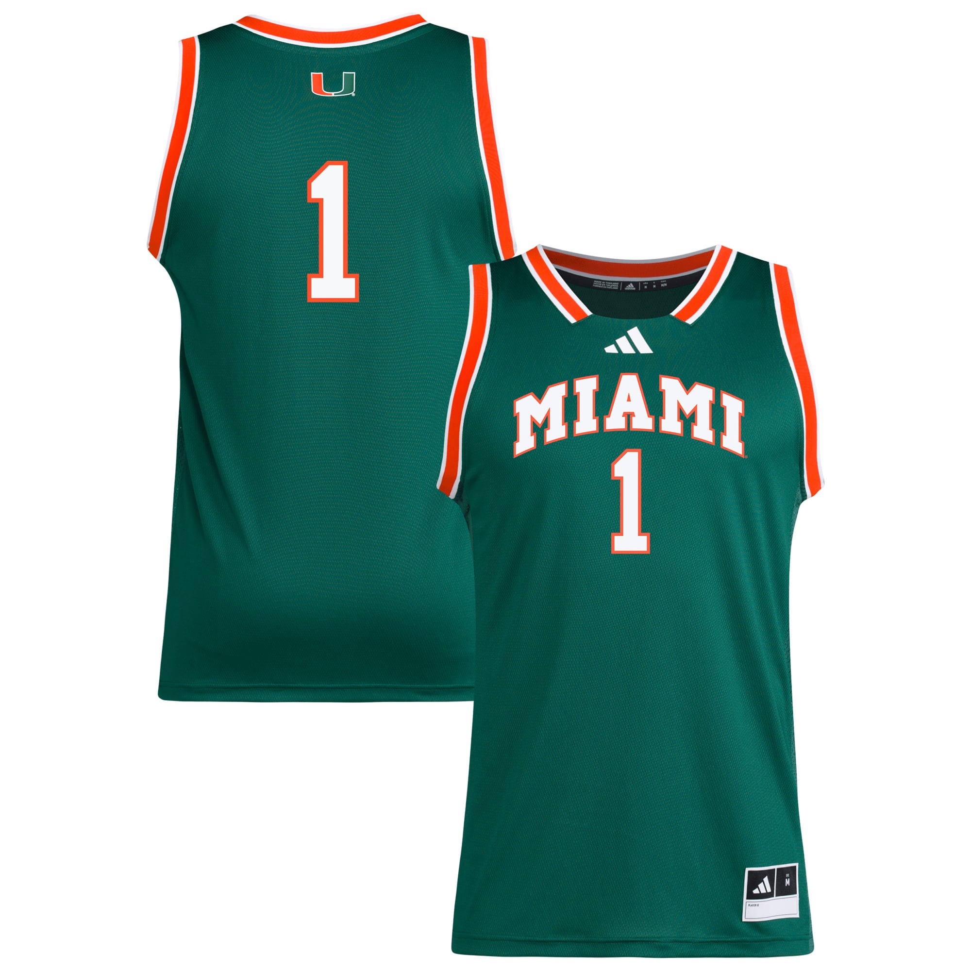Men's adidas #1 Green Miami Hurricanes Replica Swingman Jersey