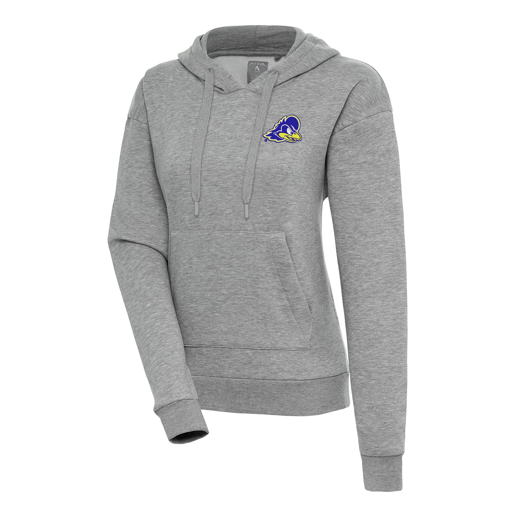 Women's Antigua Heather Gray Delaware Fightin' Blue Hens Victory Pullover Hoodie