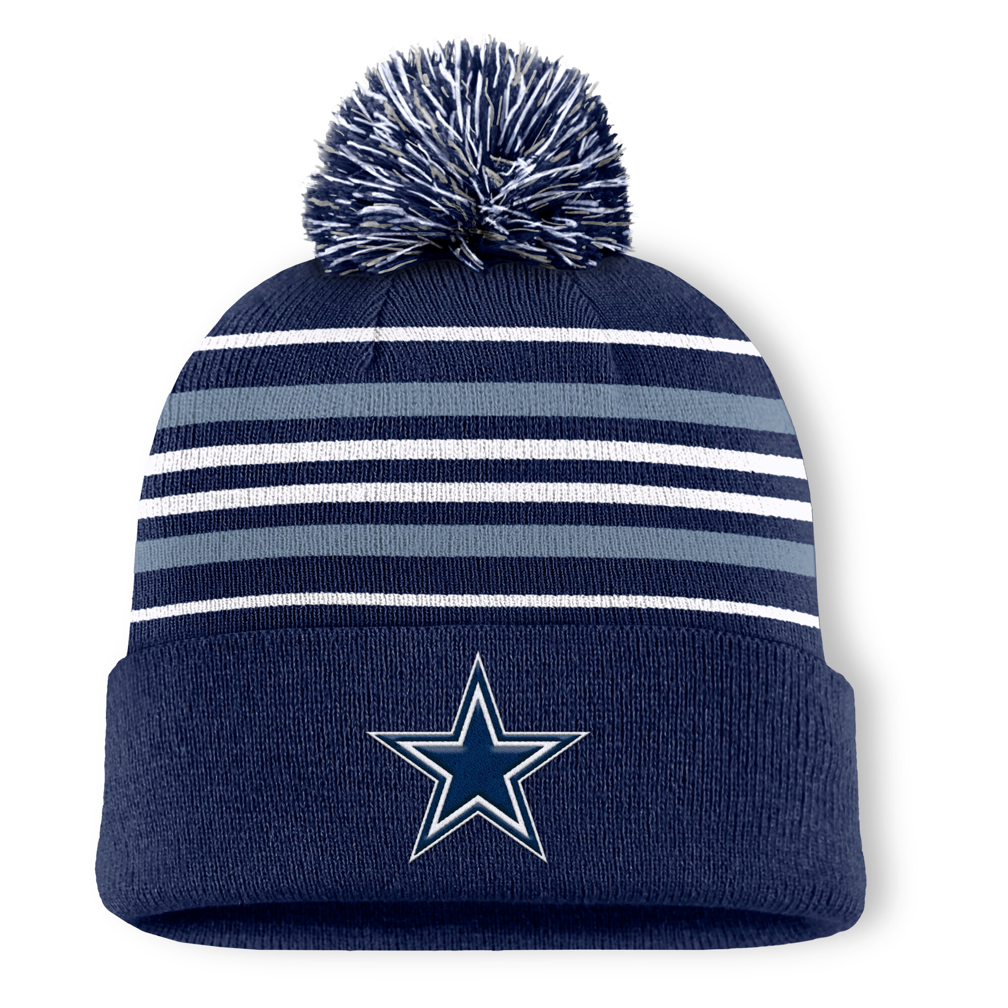 Men's Fanatics Navy Dallas Cowboys Fundamental Striped Cuffed Knit Hat with Pom