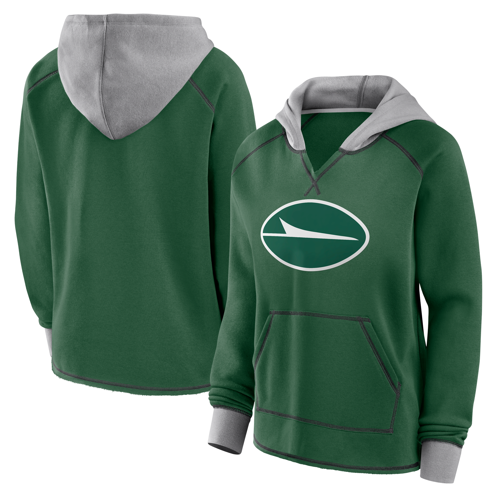 Logo Athletic Women's Green New York Jets Boom Fleece Pullover V-Neck Hoodie - Green