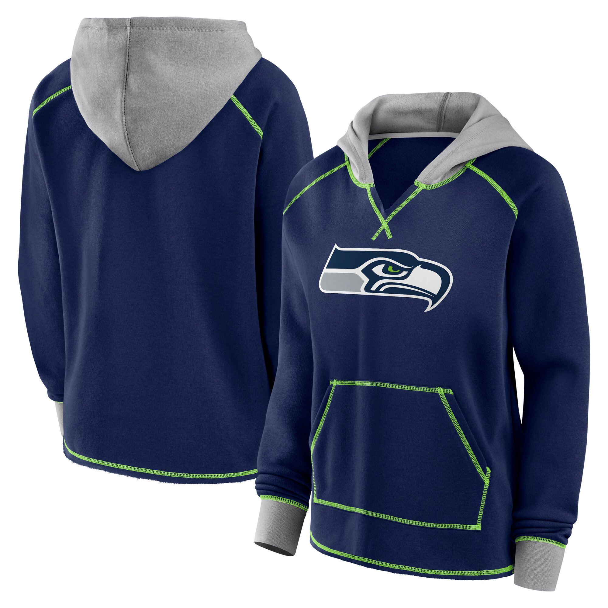 Women's Logo Athletic College Navy Seattle Seahawks Boom Fleece Pullover V-Neck Hoodie