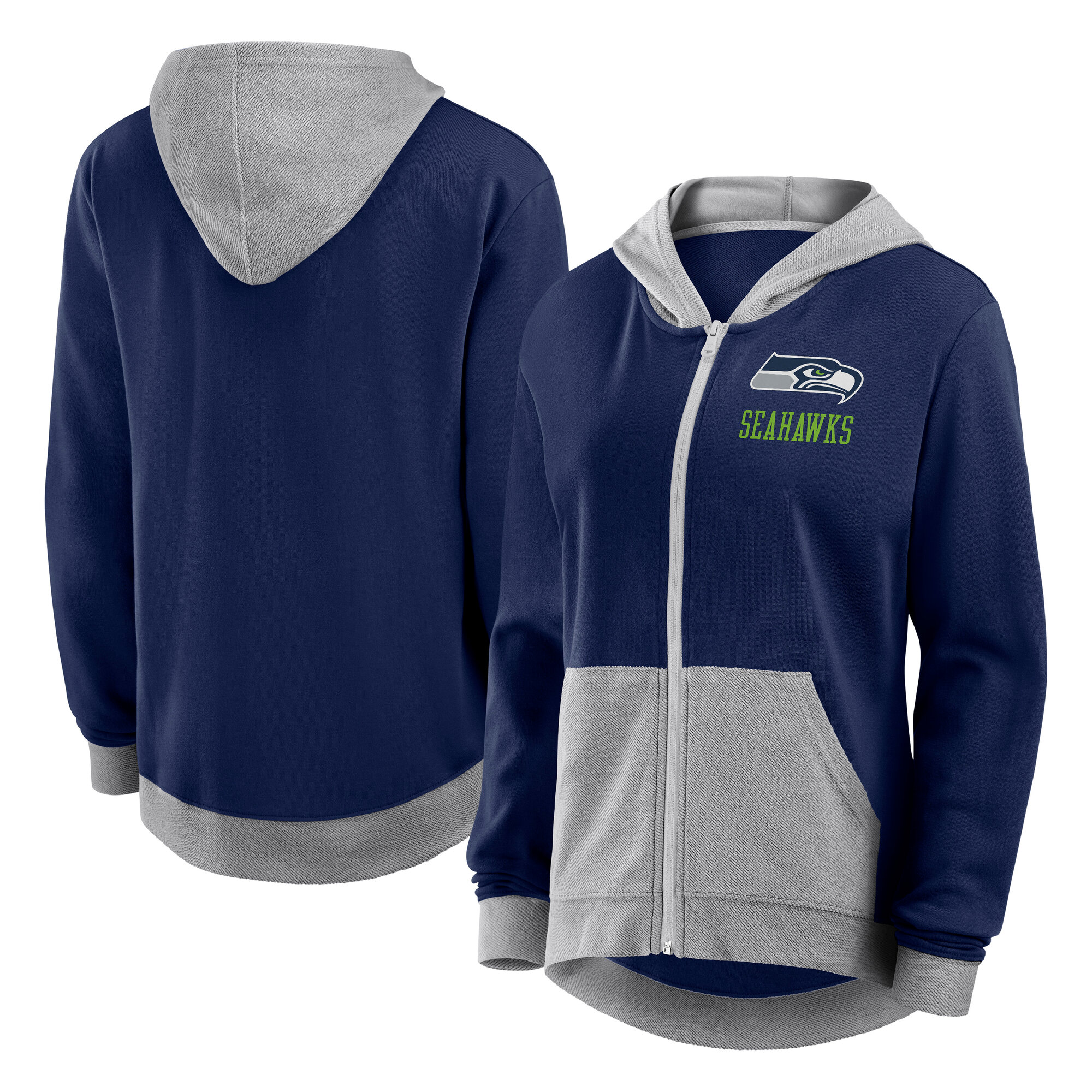 Women's Logo Athletic College Navy Seattle Seahawks Hit It French Terry Full-Zip Hoodie