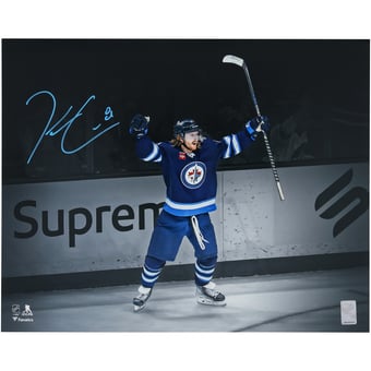 Kyle Connor Winnipeg Jets Autographed 16" x 20" Blue Jersey Celebrating Spotlight Photograph