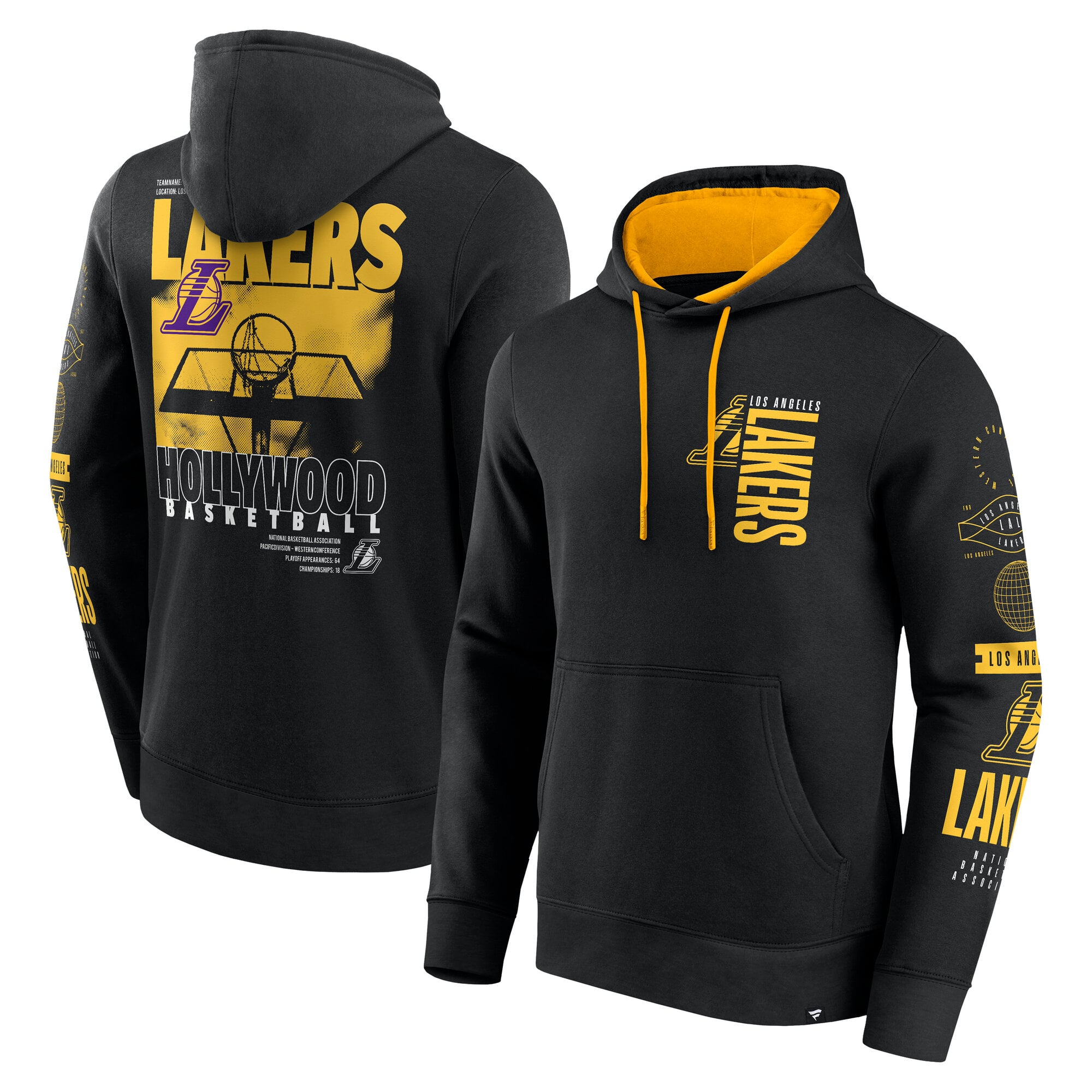 Men's Fanatics Black Los Angeles Lakers Game Time Crossover Pullover Hoodie: retailer-supplied image