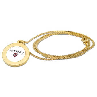 Gold Harvard Crimson Pendant Necklace