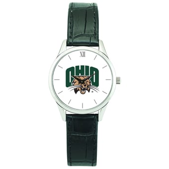 Women's Silver Ohio Bobcats Stainless Steel Watch with Leather Band