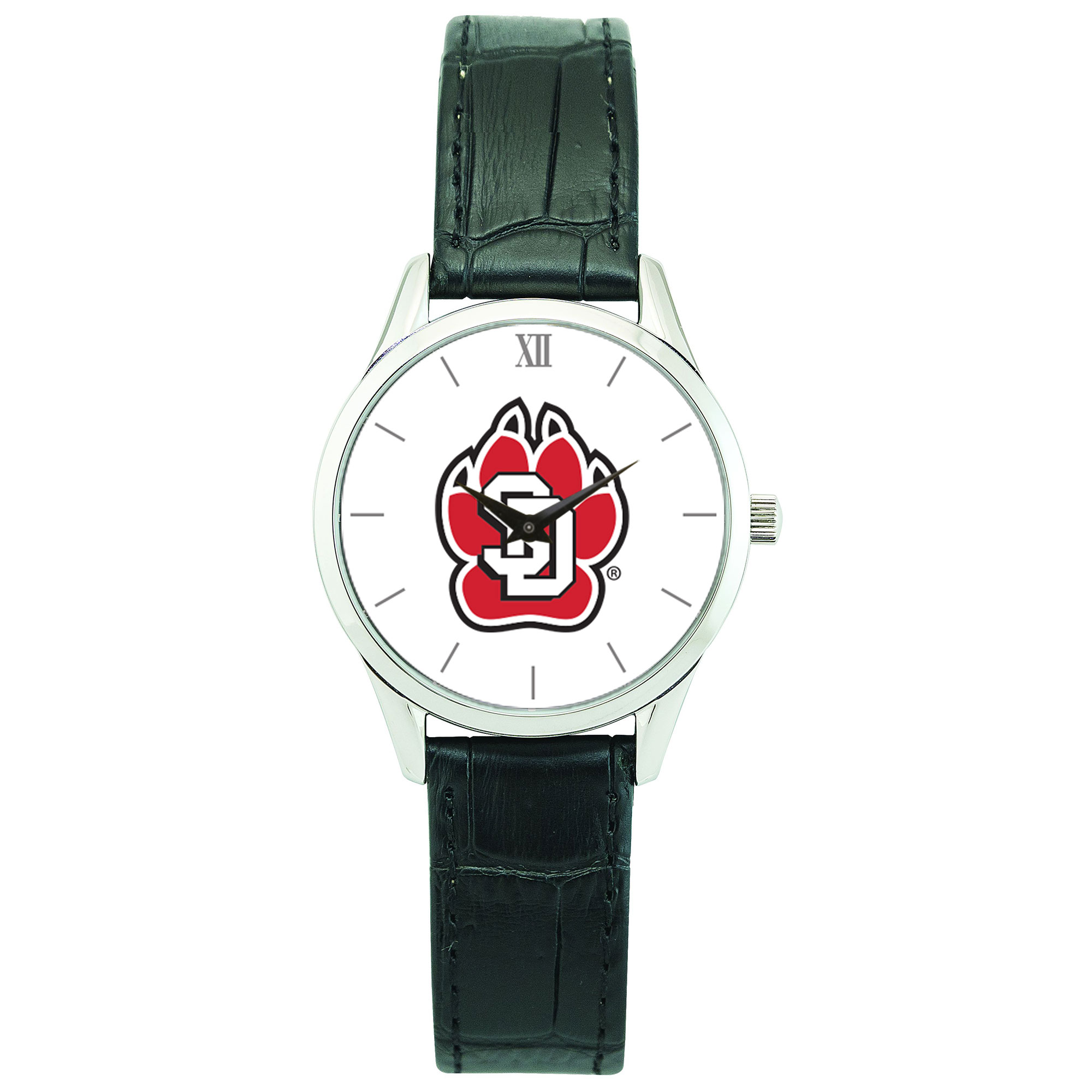 Women’s Silver South Dakota Coyotes Stainless Steel Watch with Leather Band