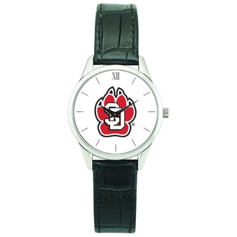 Women's Silver South Dakota Coyotes Stainless Steel Watch with Leather Band