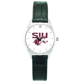 Women's Silver Southern Illinois Salukis Stainless Steel Watch with Leather Band