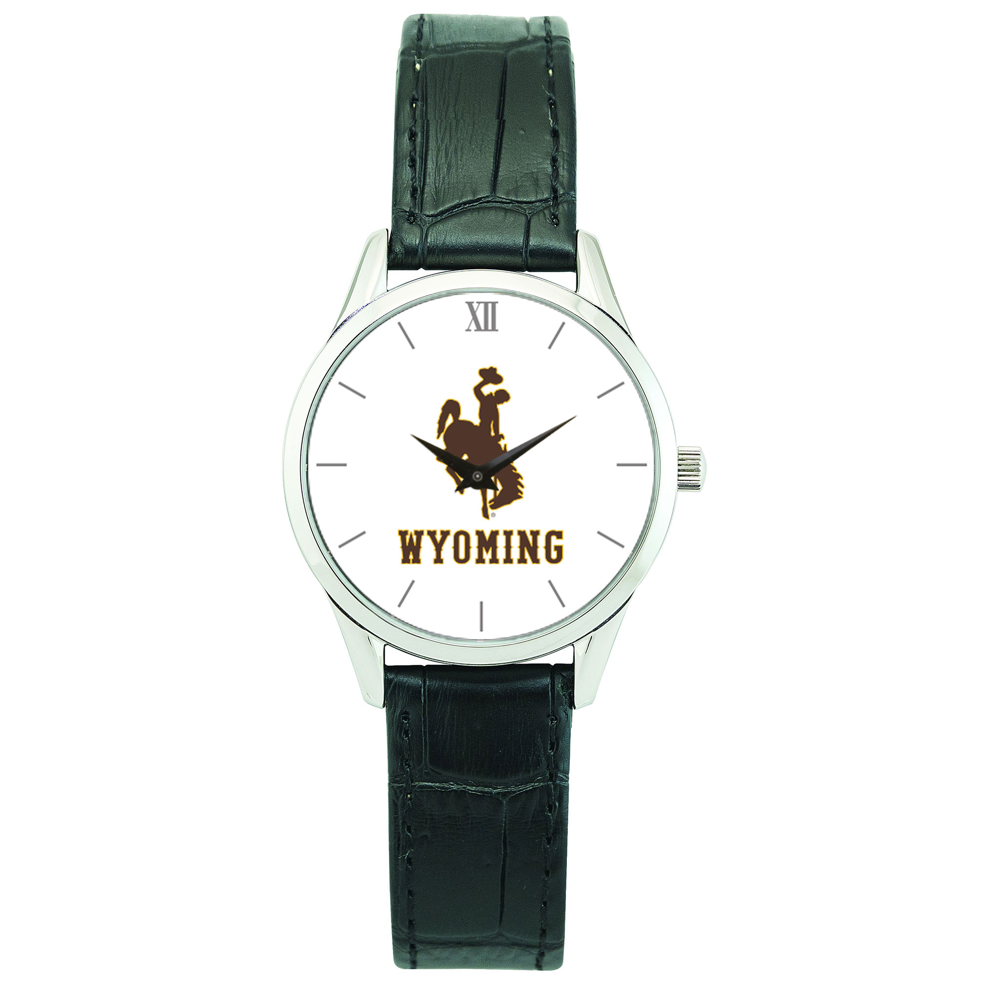 Women's Silver Wyoming Cowboys Stainless Steel Watch with Leather Band