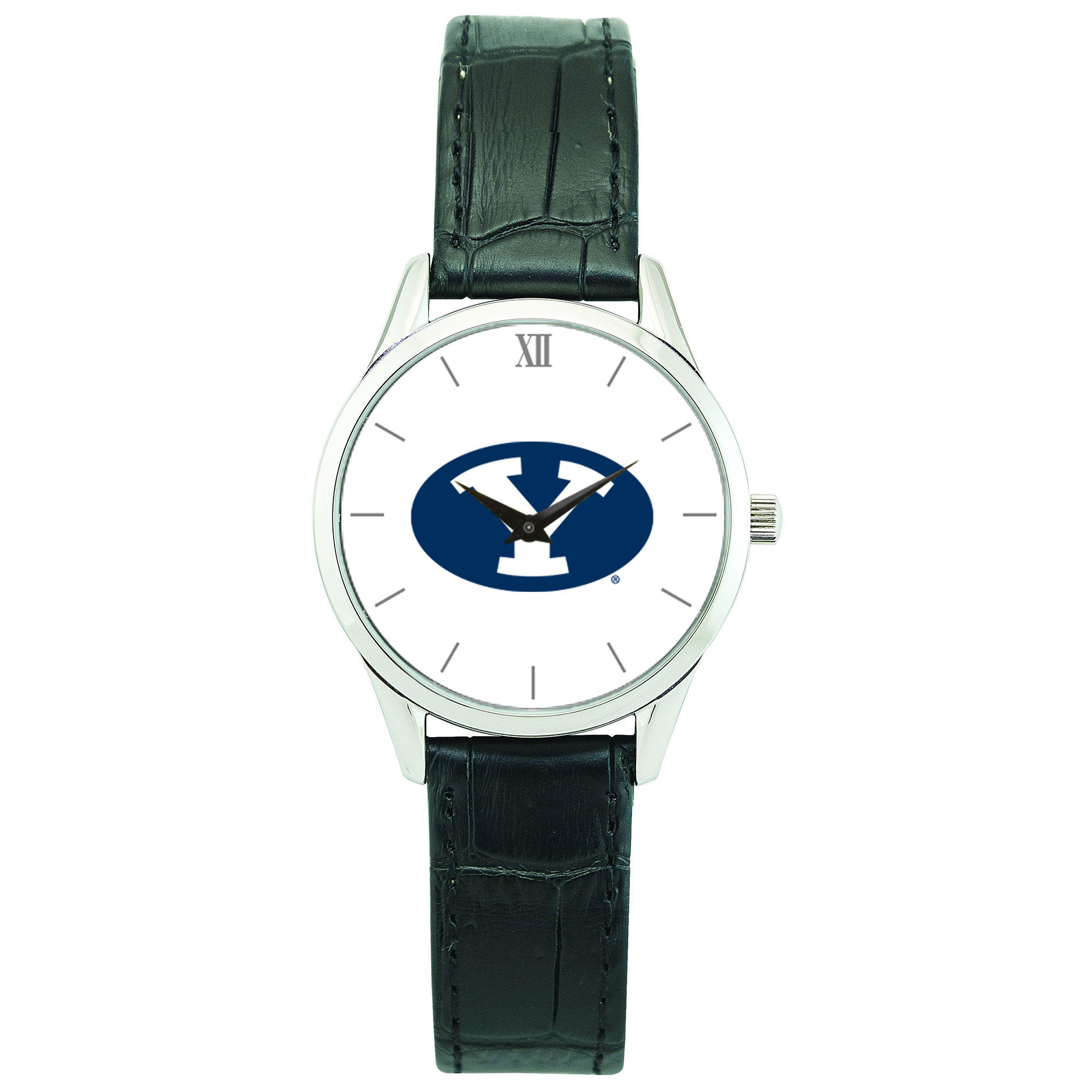 Women's Silver BYU Cougars Stainless Steel Watch with Leather Band