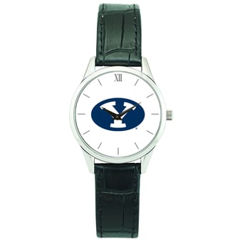 Women's Silver BYU Cougars Stainless Steel Watch with Leather Band