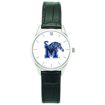Women's Silver Memphis Tigers Stainless Steel Watch with Leather Band