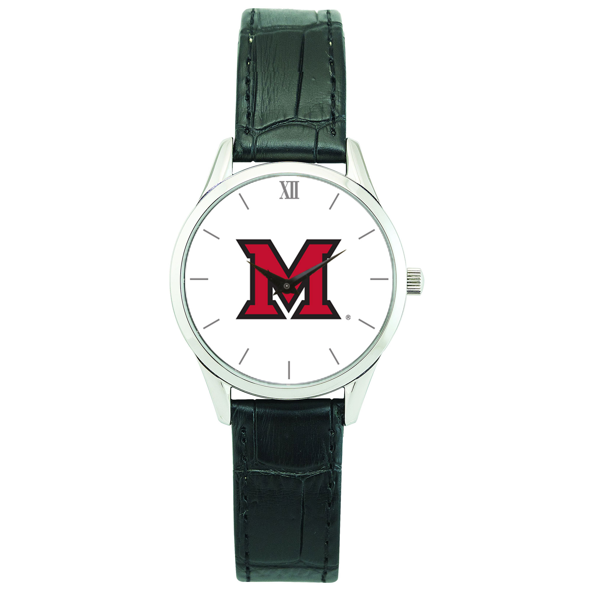 Women's Silver Miami University RedHawks Stainless Steel Watch with Leather Band