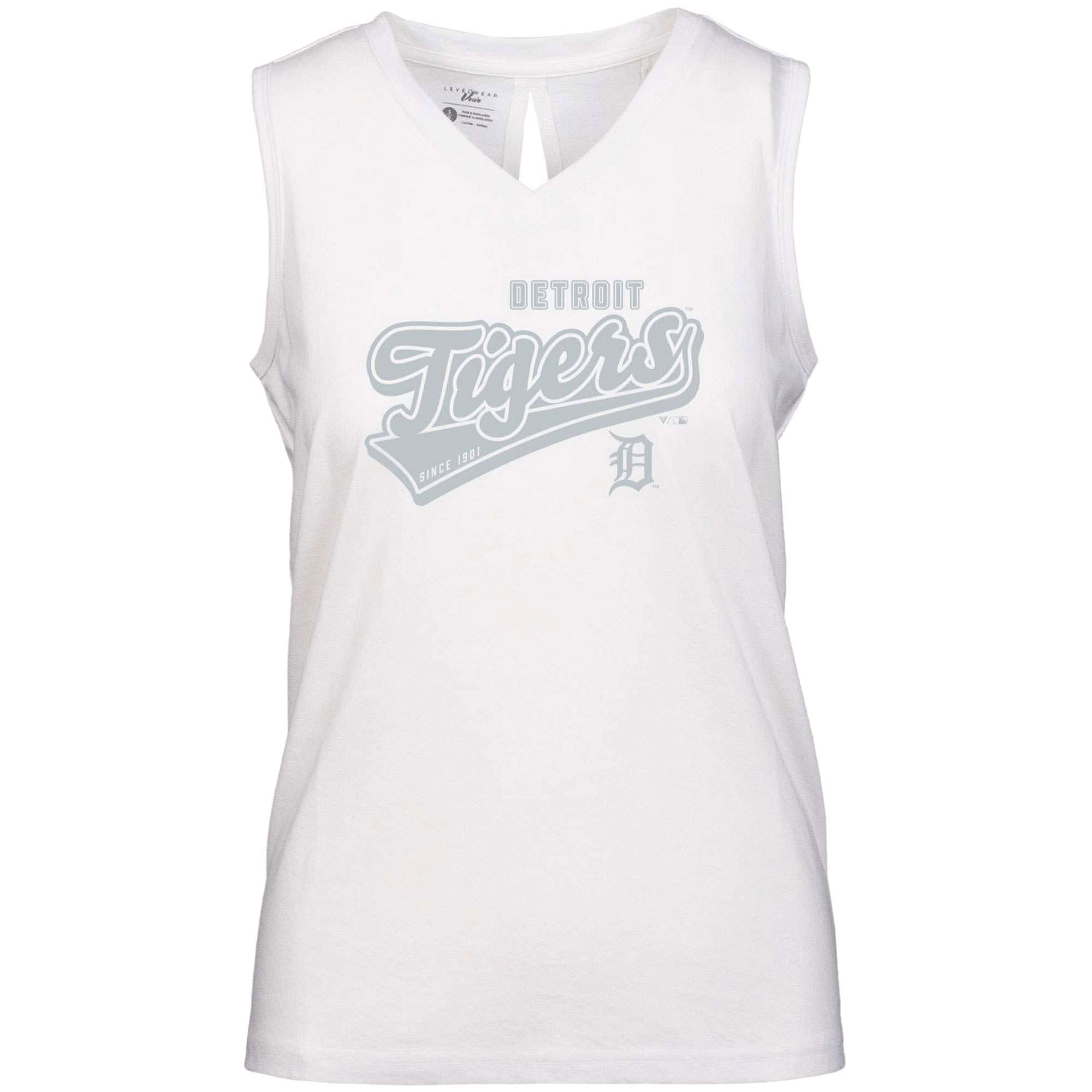 Women’s Levelwear White Detroit Tigers Paisley Sweep V-Neck Tank Top Women’s Levelwear White Detroit Tigers Paisley Sweep V-Neck Tank Top