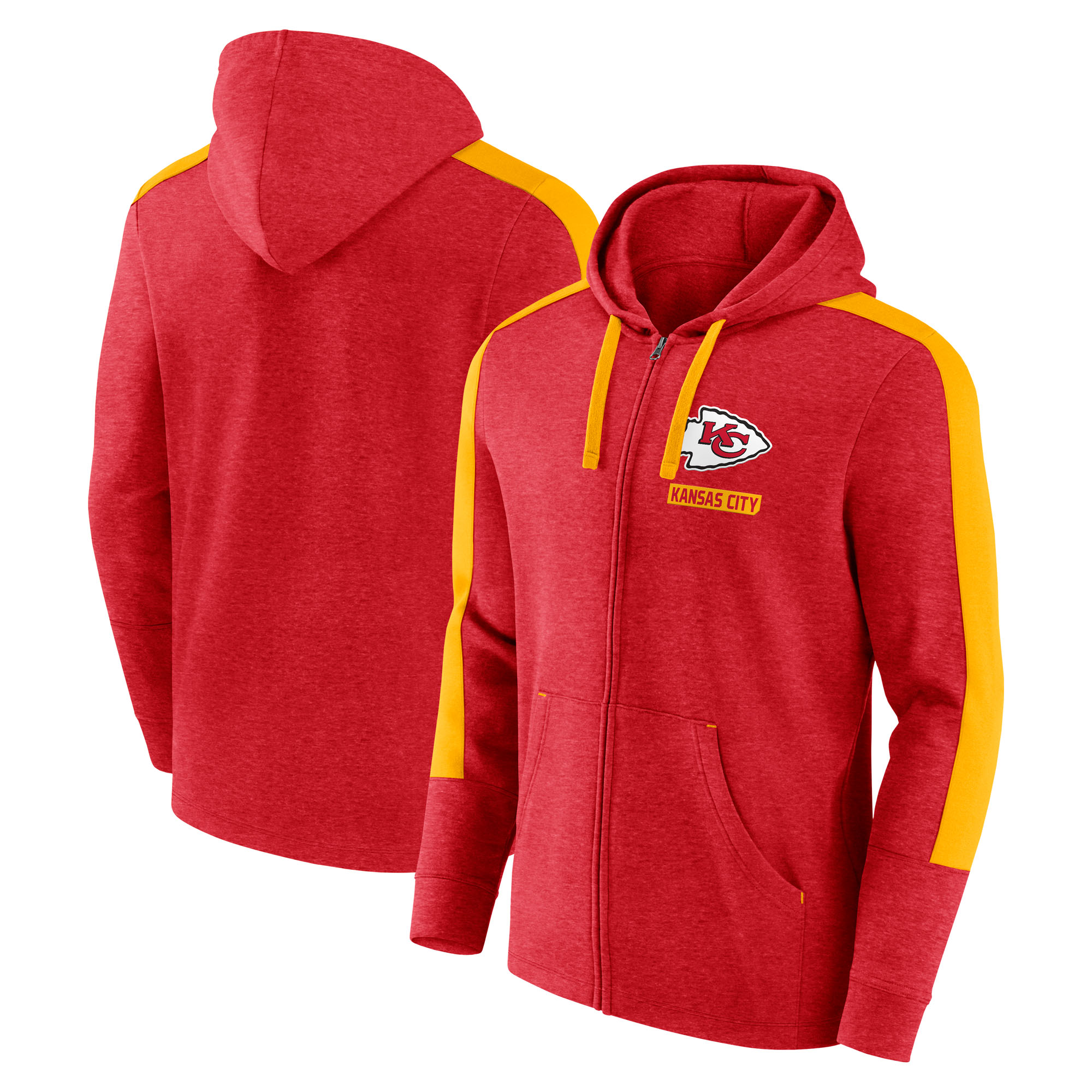 Men's Fanatics Heather Red Kansas City Chiefs Gains Full-Zip Hoodie