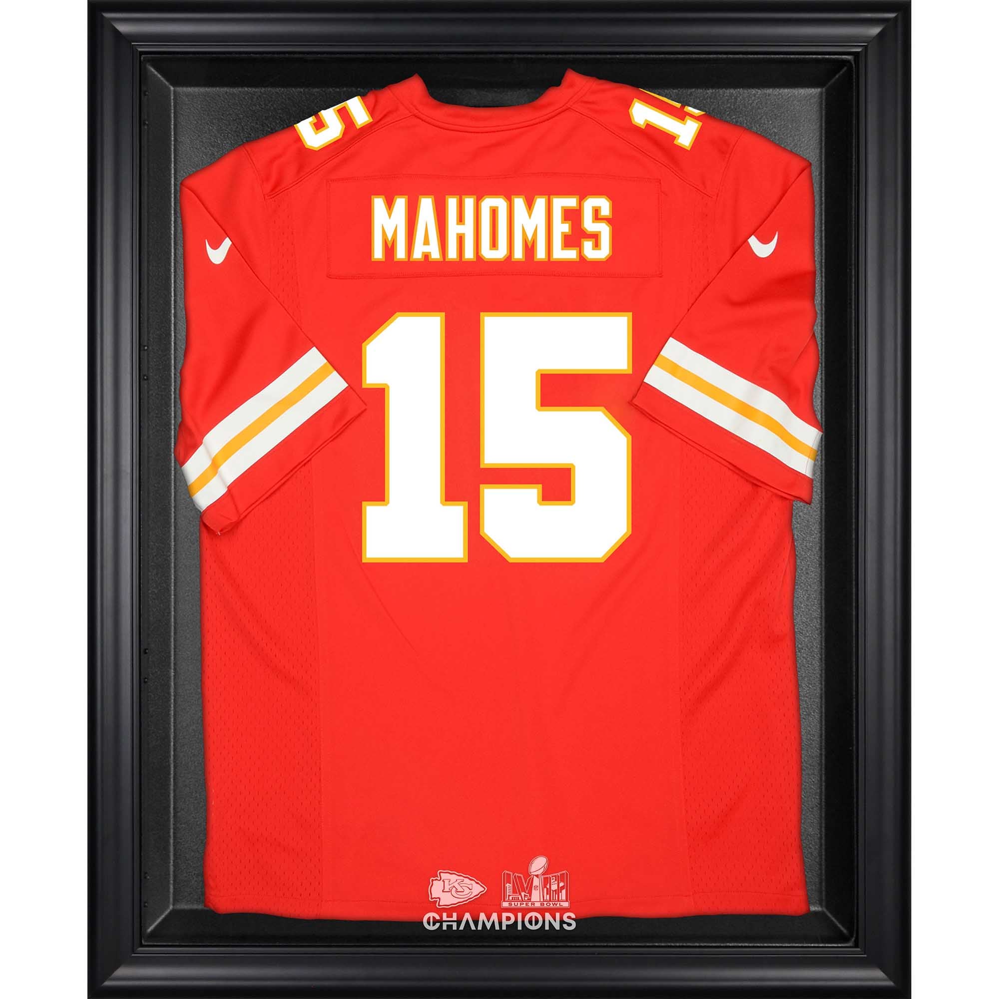 Vitrina con logotipo de camiseta de campeones del Super Bowl LVIII de los Kansas City Chiefs