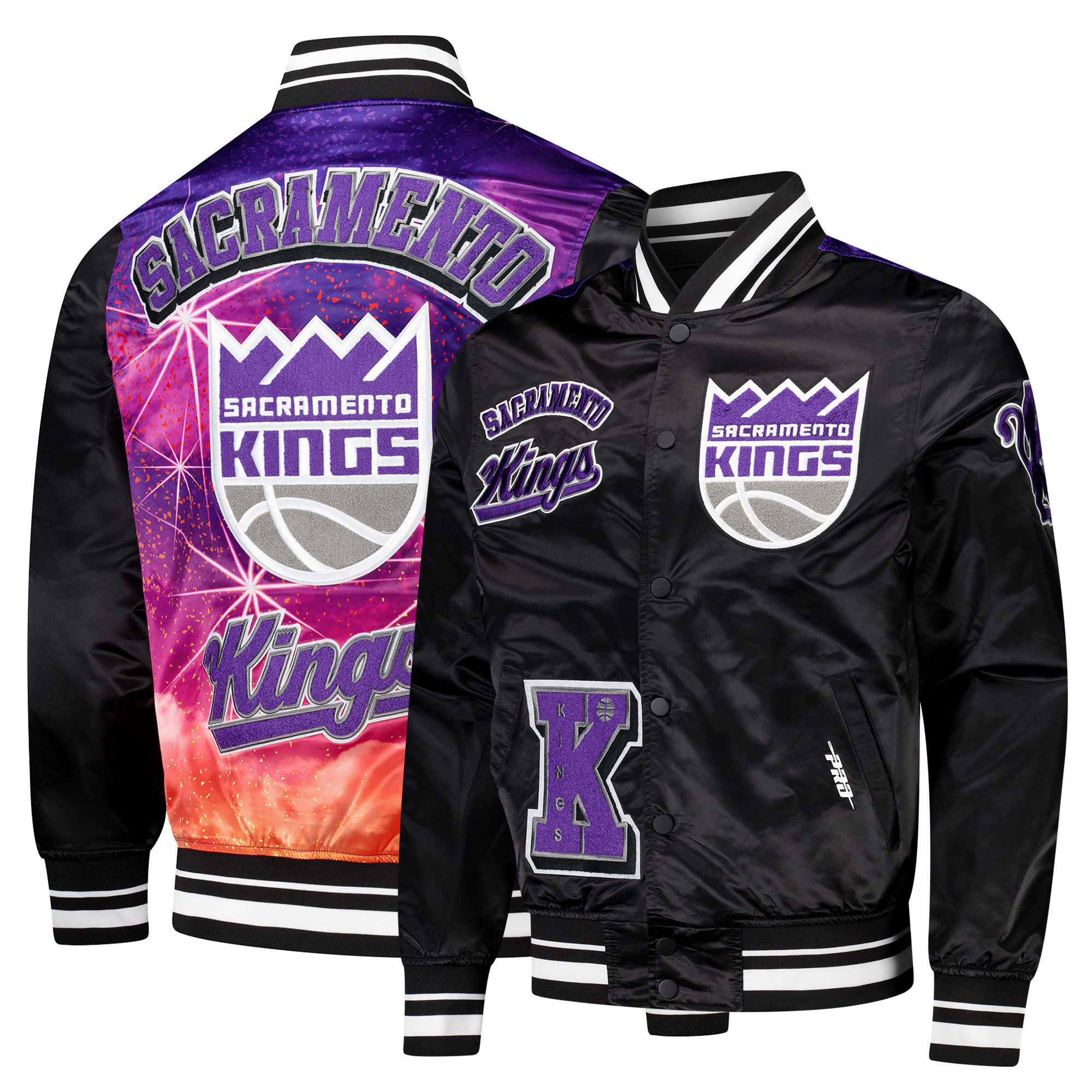 Men’s Pro Standard Black Sacramento Kings Sublimated Satin Full-Snap Jacket Men’s Pro Standard Black Sacramento Kings Sublimated Satin Full-Snap Jacket