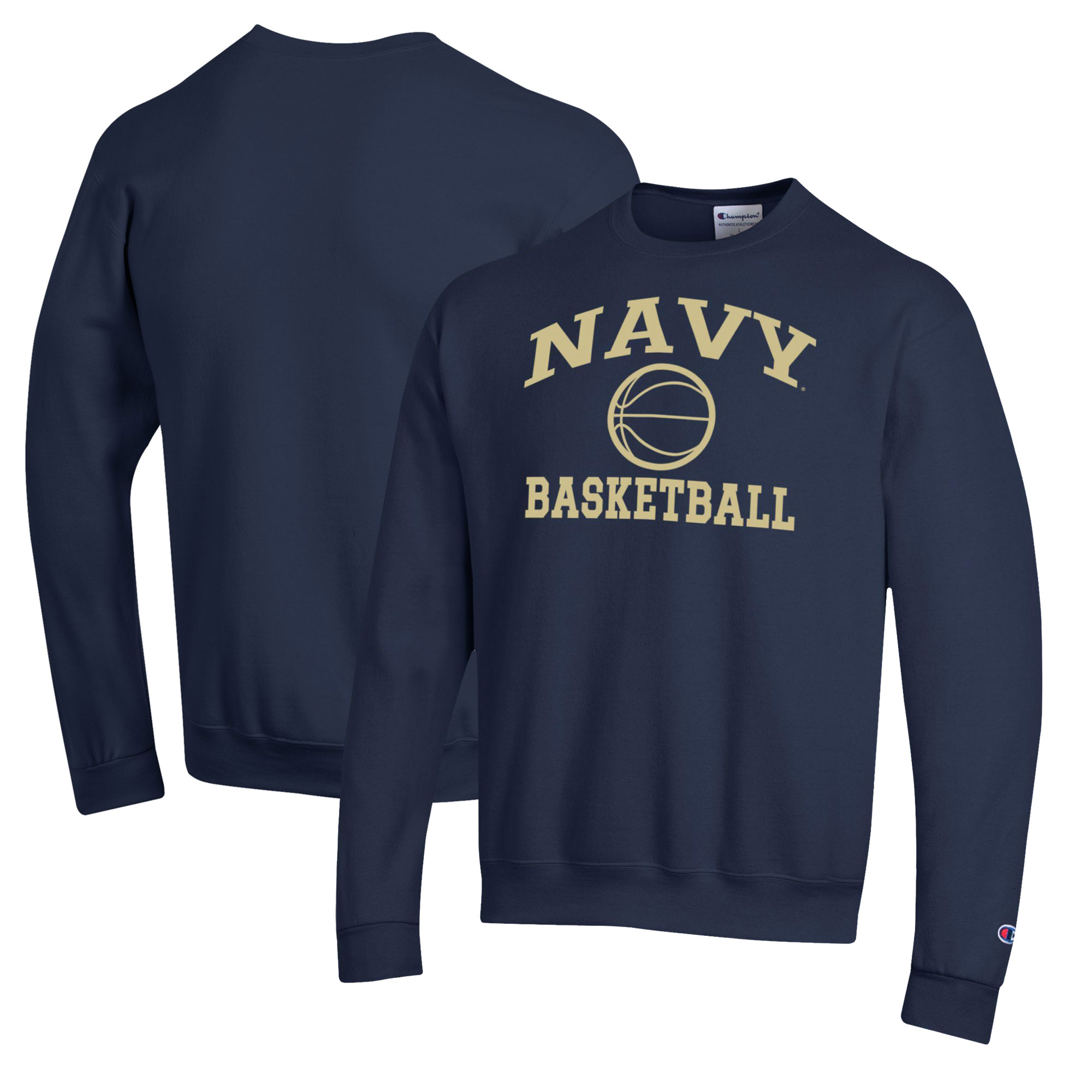 Men's Champion Navy Navy Midshipmen Basketball Icon Pullover Crewneck Sweatshirt