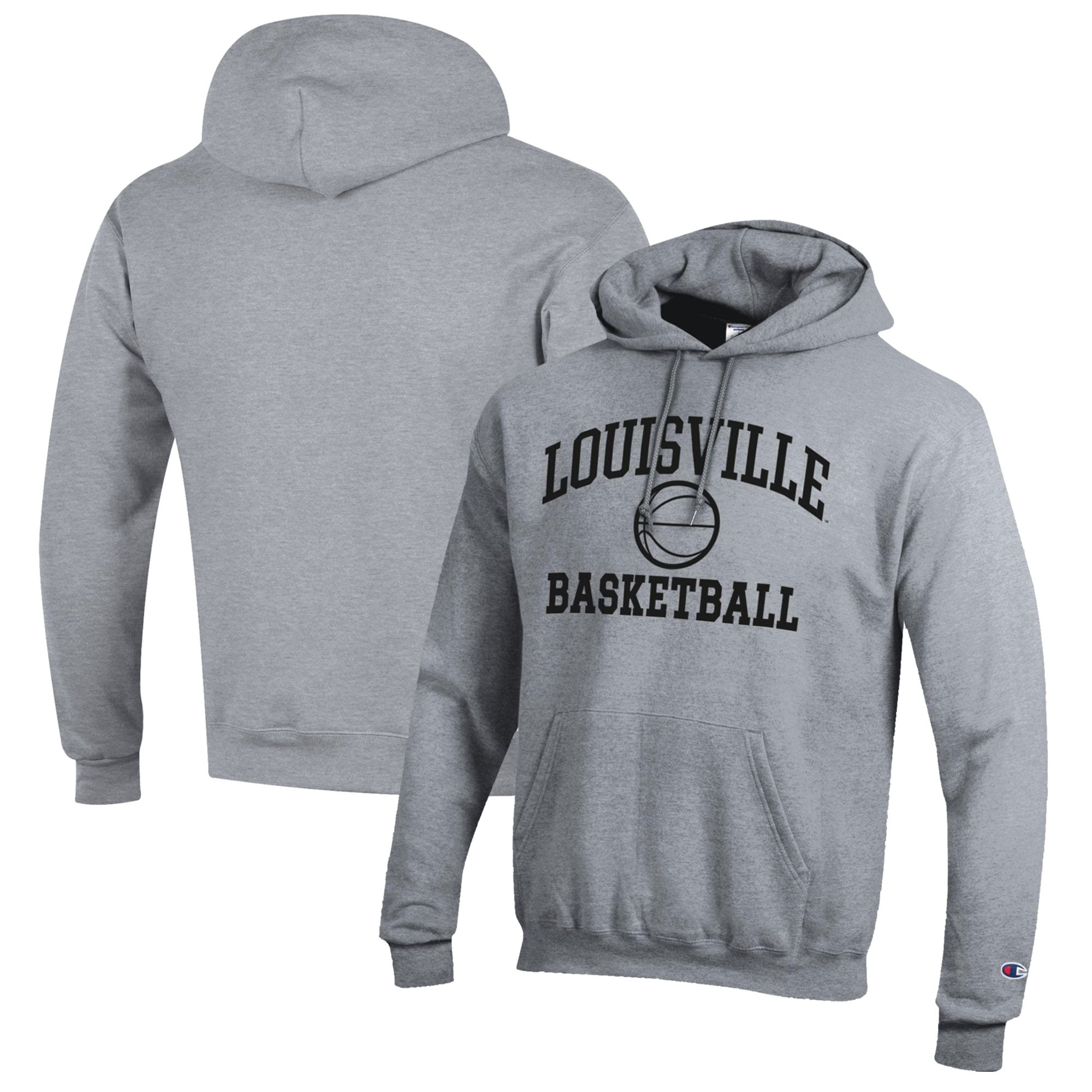 Men's Champion Heather Gray Louisville Cardinals Basketball Icon Pullover Hoodie