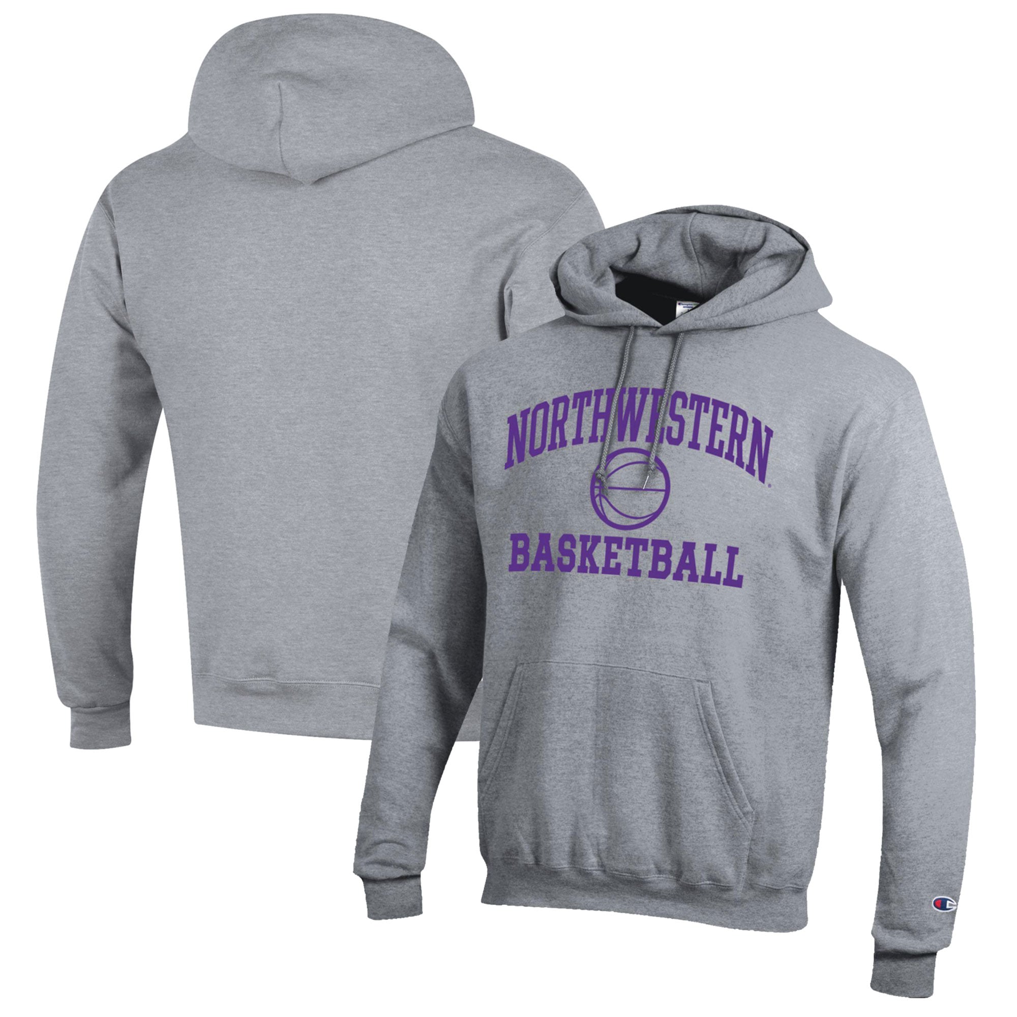 Men's Champion Heather Gray Northwestern Wildcats Basketball Icon Pullover Hoodie