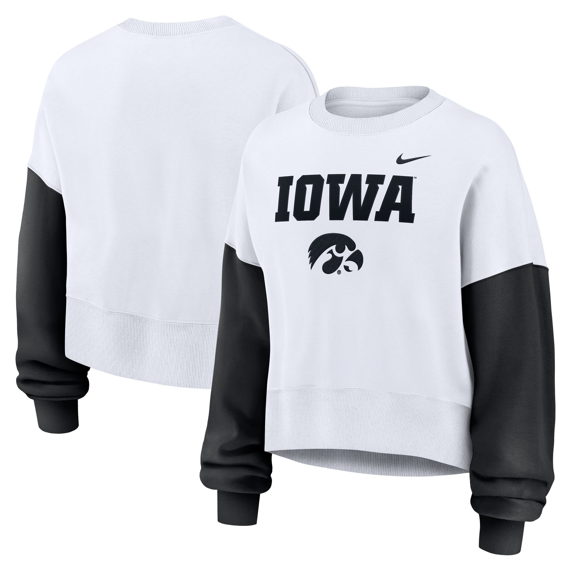 Women’s Nike White Iowa Hawkeyes Oversized Color-Block Pullover Sweatshirt