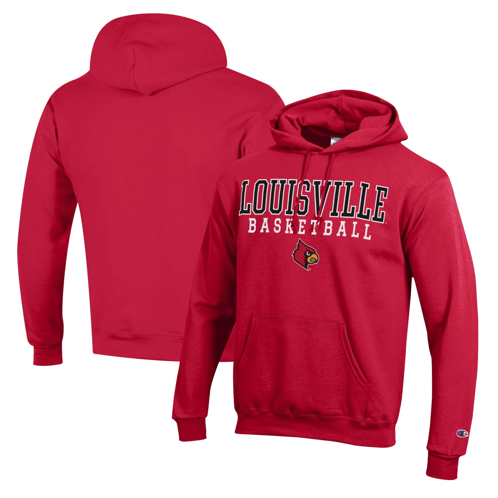 Men's Champion Red Louisville Cardinals Basketball Stack Pullover Hoodie