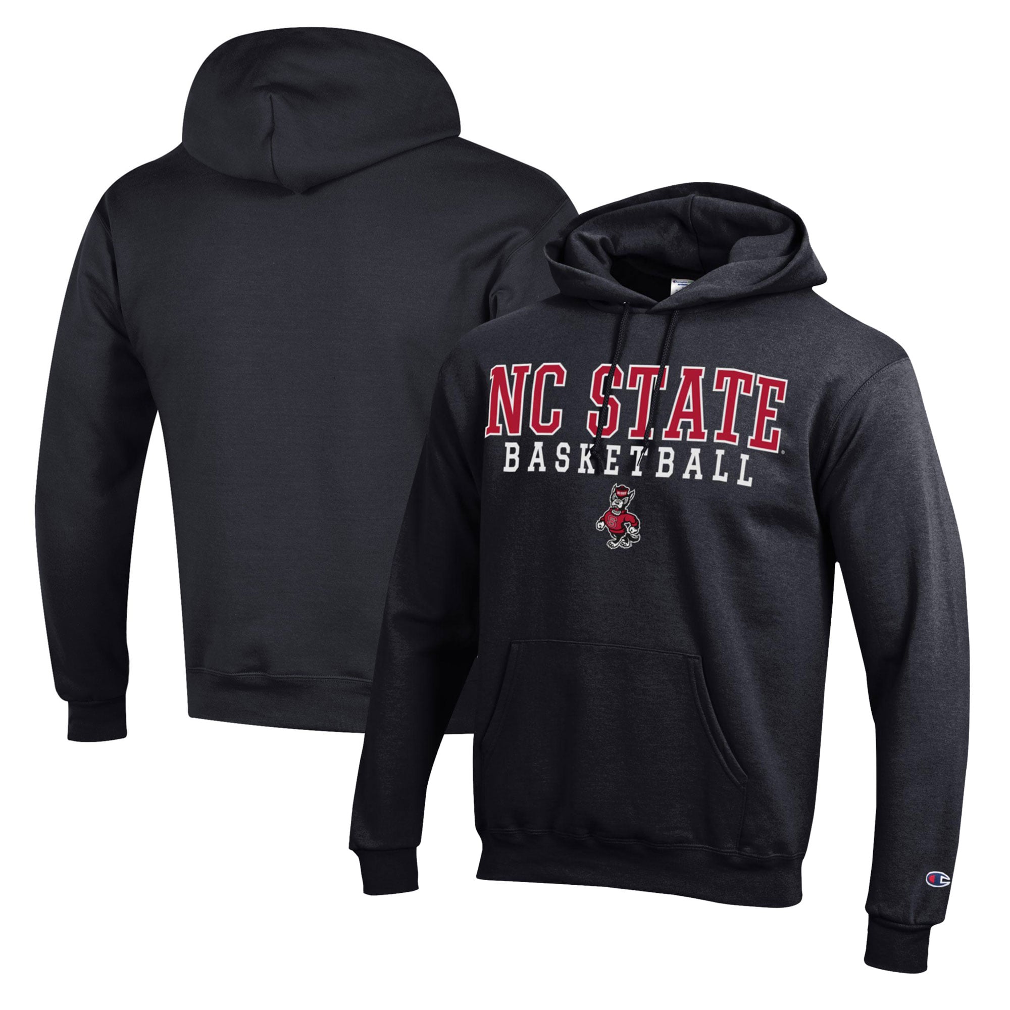 Men's Champion Black NC State Wolfpack Basketball Stack Pullover Hoodie