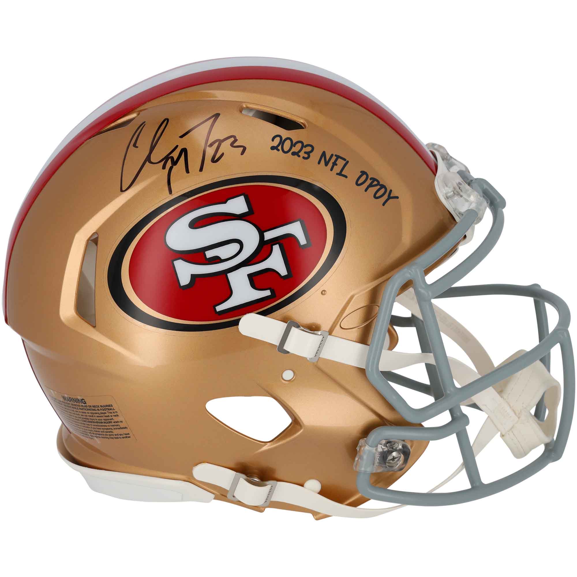 Christian McCaffrey San Francisco 49ers 2023 NFL Offensive Player of the Year Riddell Speed Authentic Helmet with "2023 NFL OPOY" Inscription